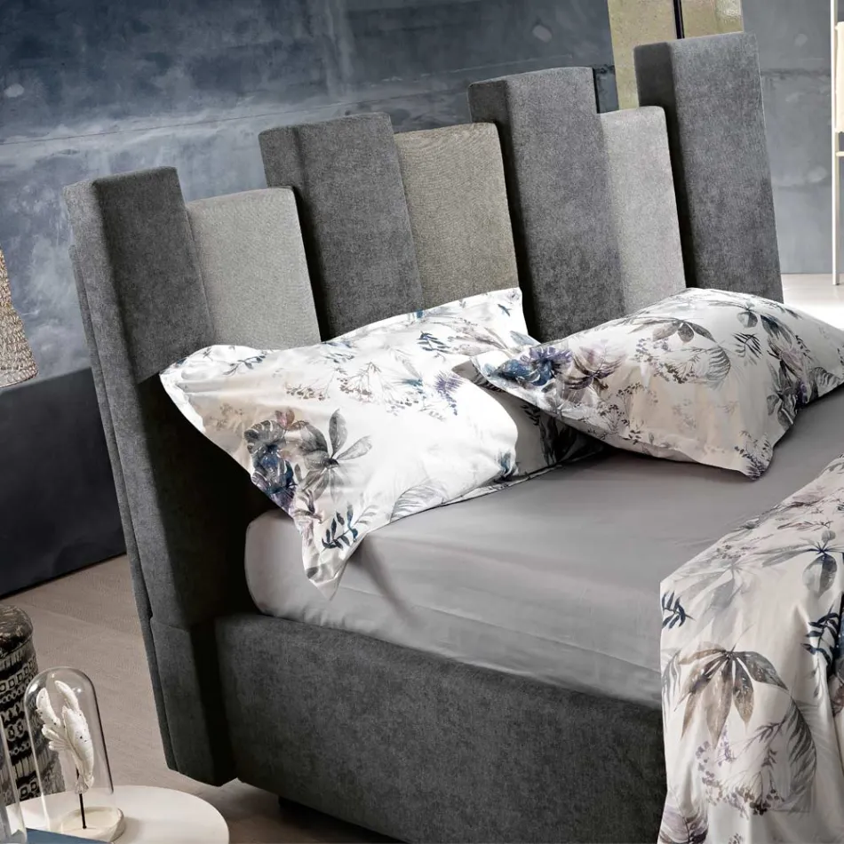 Letto Matrimoniale di Design Imbottito Moderno Blu o Grigio Alta Qualità - Kenzo Viadurini