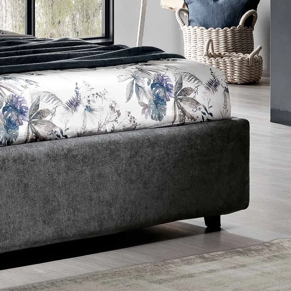 Letto Matrimoniale di Design Imbottito Moderno Blu o Grigio Alta Qualità - Kenzo Viadurini