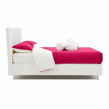 Letto Matrimoniale in Similpelle con Piedini in Legno Made in Italy - Perzio Viadurini