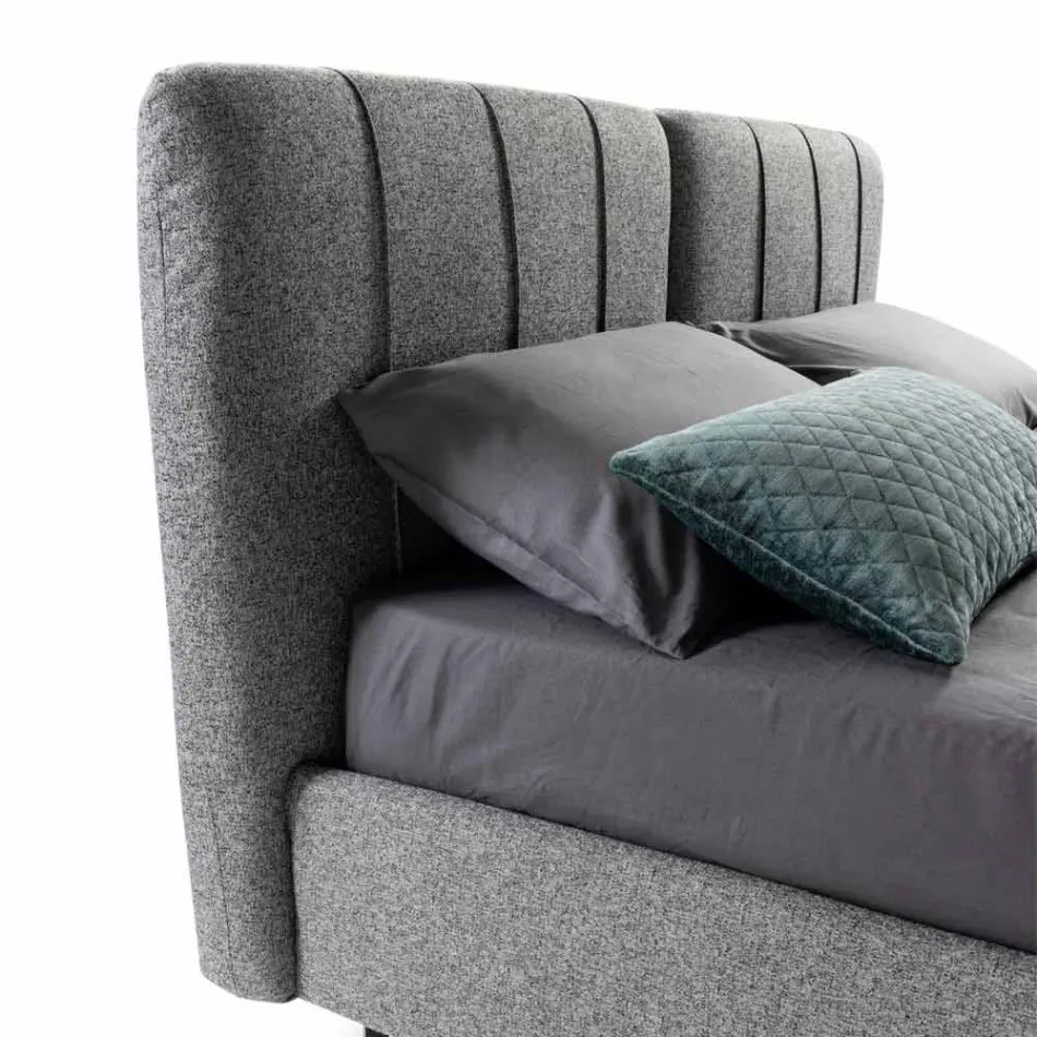 Letto Matrimoniale in Tessuto con Box e Testata a Righe Made in Italy – Nives Viadurini