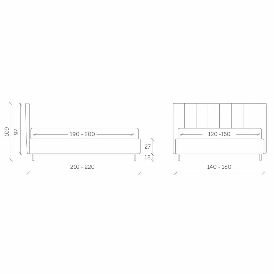 Letto Matrimoniale in Tessuto con Box e Testata a Righe Made in Italy – Nives Viadurini