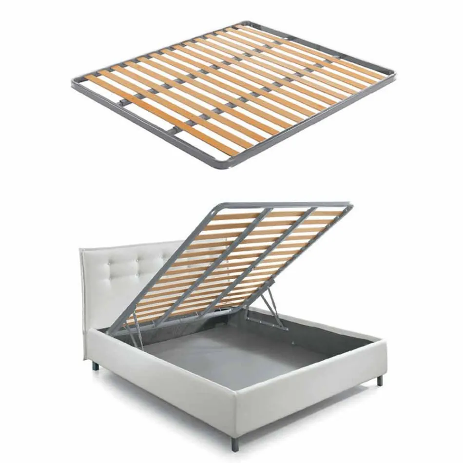 Letto Matrimoniale in Tessuto con Box e Testata a Righe Made in Italy – Nives Viadurini