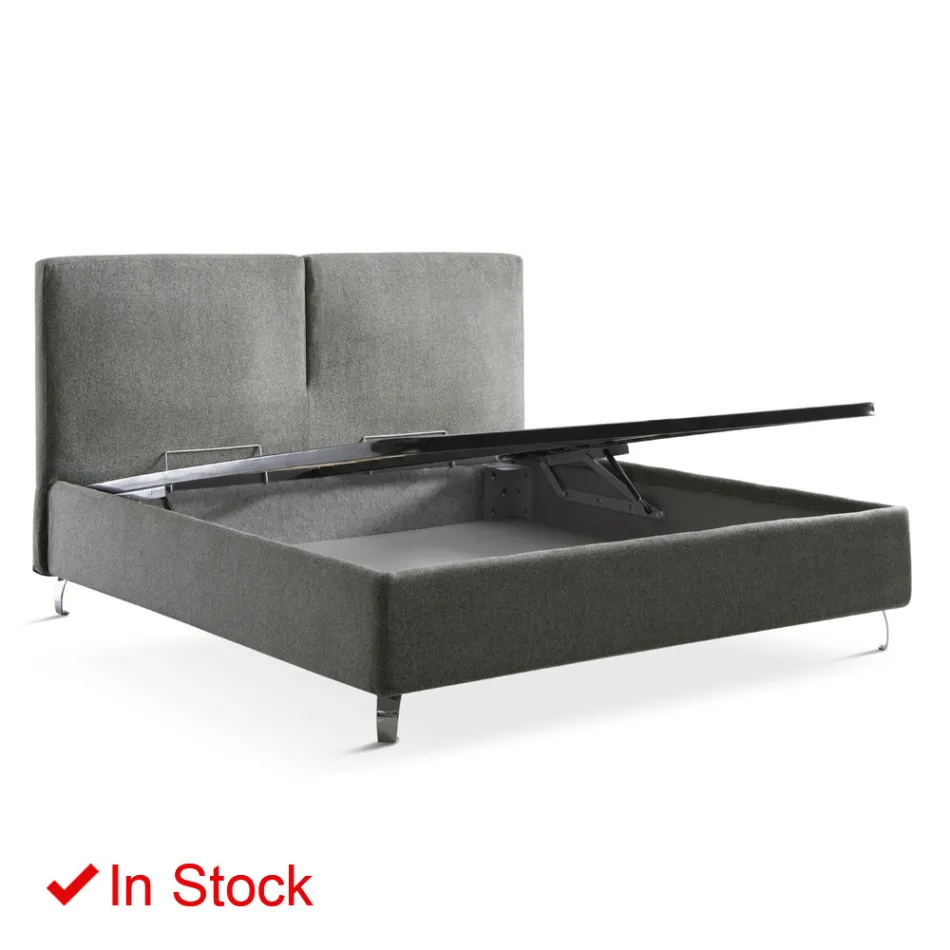 Letto Matrimoniale in Tessuto o Velluto con Contenitore Made in Italy - Ernesto Viadurini