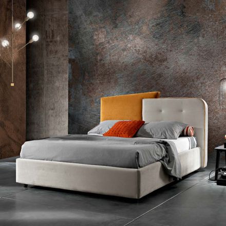 Letto Matrimoniale Moderno Design in Velluto Grigio e Arancione - Plorifon Viadurini