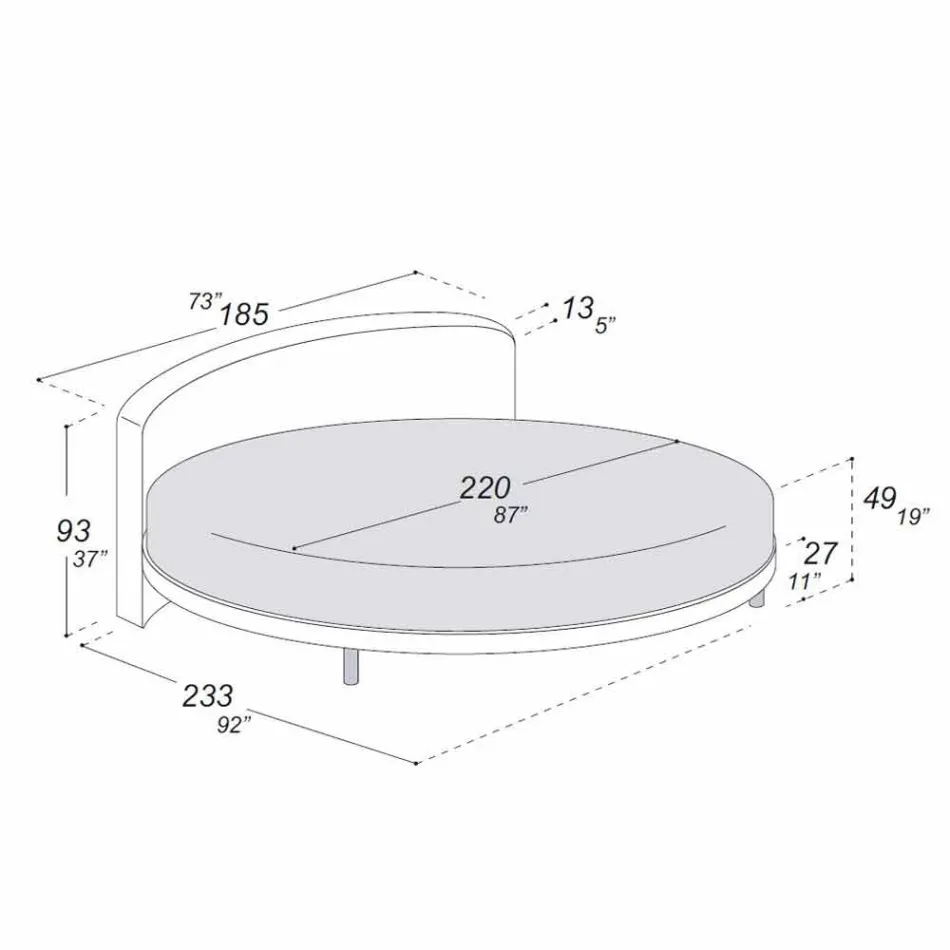 Letto Matrimoniale Rotondo di Design Rivestito in Tessuto Made in Italy - Rello Viadurini