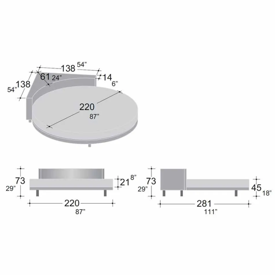 Letto Matrimoniale Rotondo Moderno con Testiera Angolare Made in Italy - Tima Viadurini