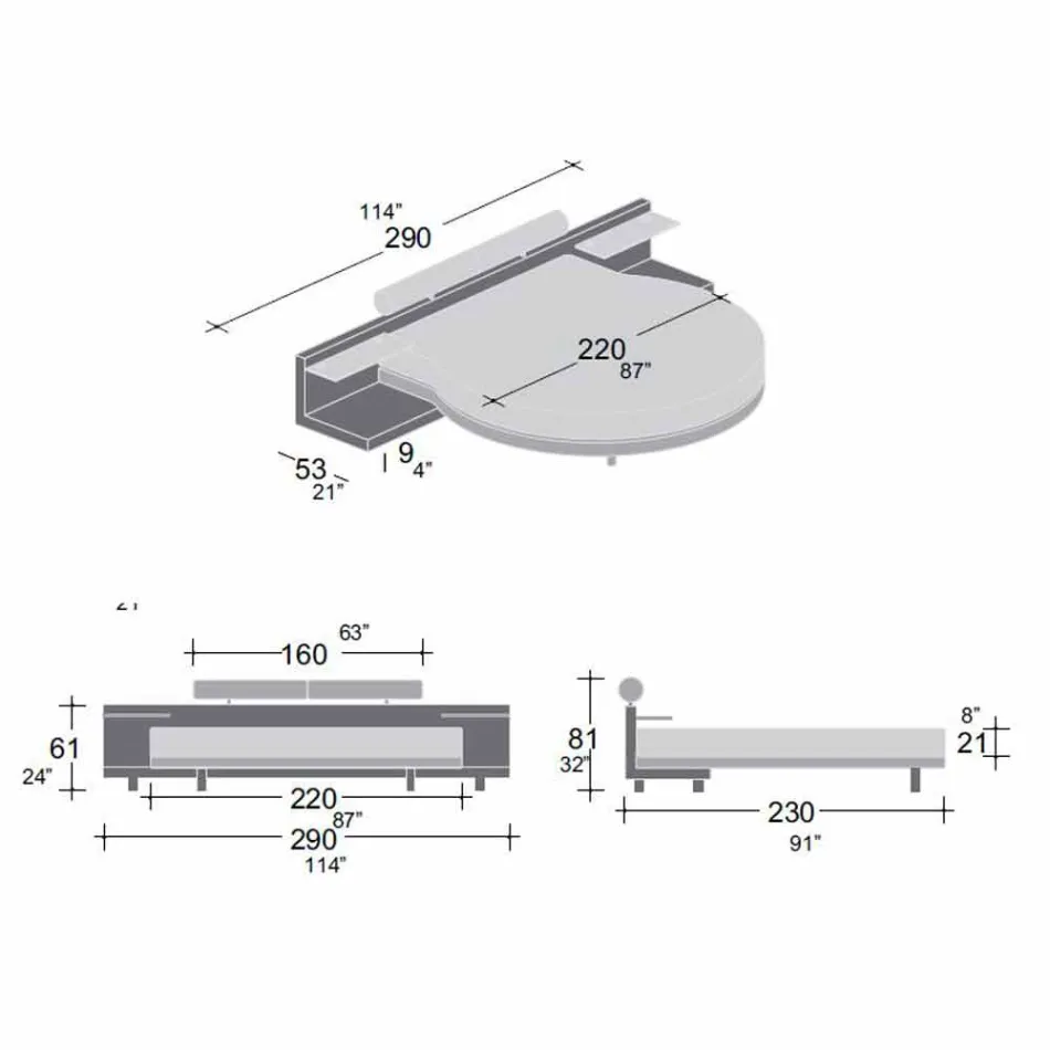 Letto Rotondo Matrimoniale Rivestito in Ecopelle di Design Made in Italy - Vesio Viadurini