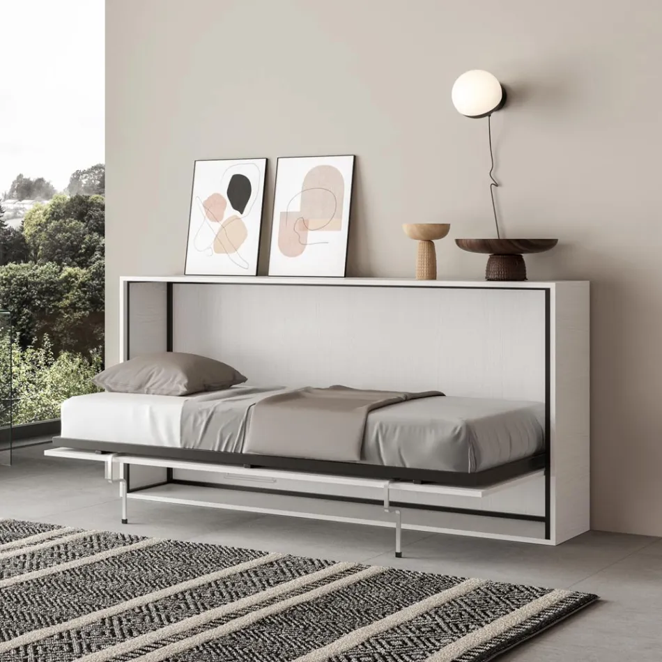 Letto Singolo a Scomparsa Orizzontale Made in Italy - Collaborativo Viadurini