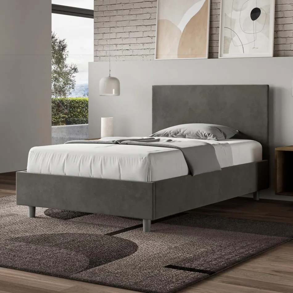 Letto Una Piazza e Mezzo 120x200 cm con Testata in Microfibra Made in Italy - Pallone Viadurini