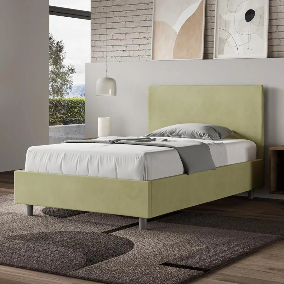 Letto Una Piazza e Mezzo 120x200 cm con Testata in Microfibra Made in Italy - Pallone Viadurini