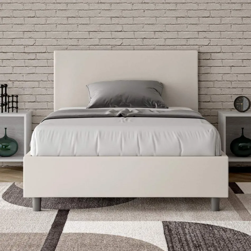 Letto Una Piazza e Mezzo 120x200 cm con Testata in Similpelle Made in Italy - Pallone Viadurini