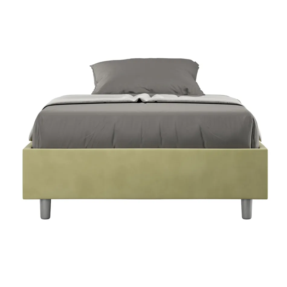 Letto Una Piazza e Mezzo 120x200 cm Rivestito in Microfibra Made in Italy - Atleta Viadurini