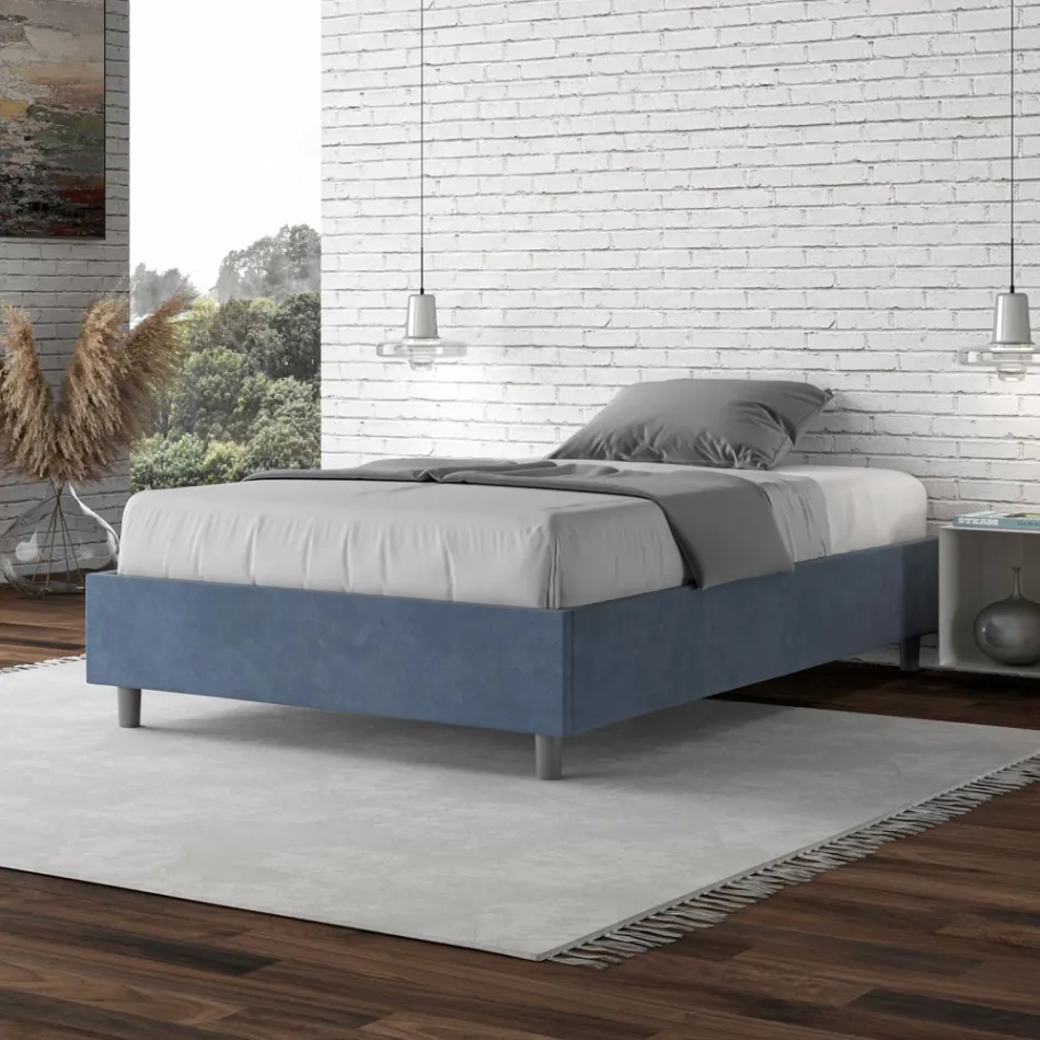 Letto Una Piazza e Mezzo 120x200 cm Rivestito in Microfibra Made in Italy - Atleta Viadurini