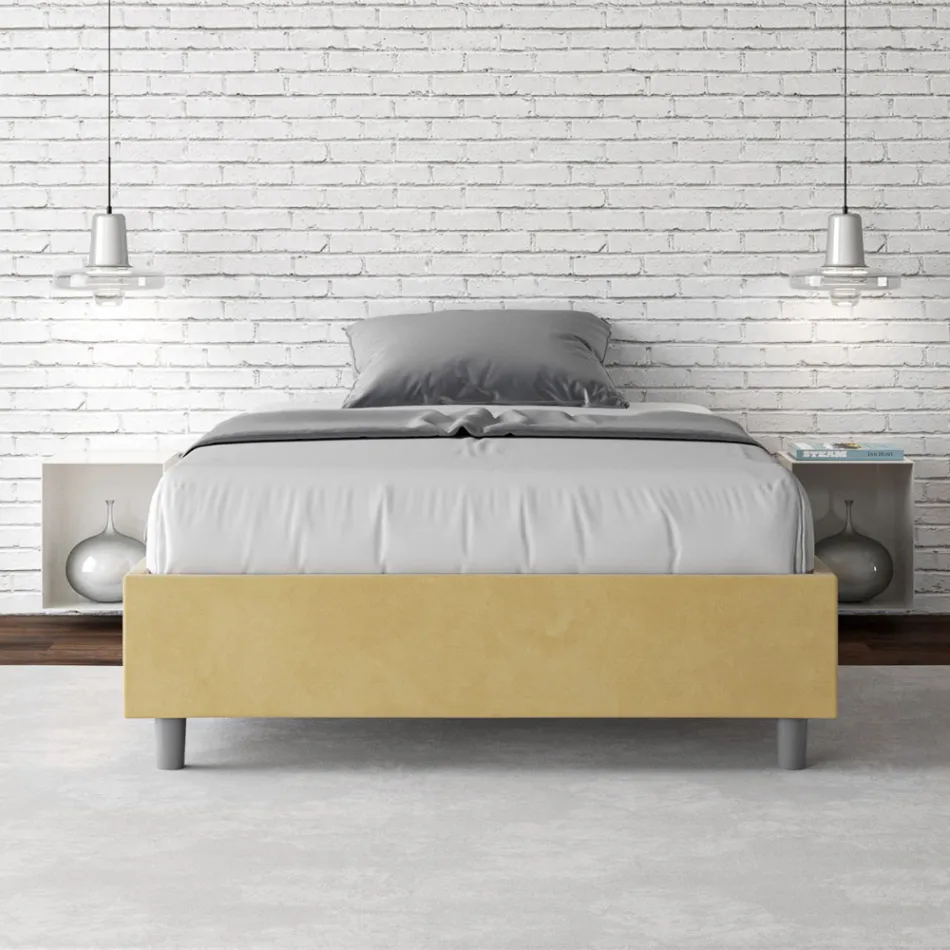 Letto Una Piazza e Mezzo 120x200 cm Rivestito in Microfibra Made in Italy - Atleta Viadurini