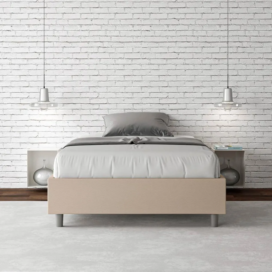 Letto Una Piazza e Mezzo 120x200 cm Rivestito in Similpelle Made in Italy - Atleta Viadurini