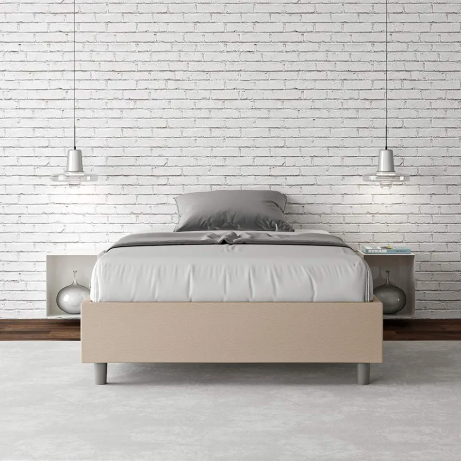 Letto Una Piazza e Mezzo 140x200 cm Rivestito in Similpelle Made in Italy - Atleta Viadurini