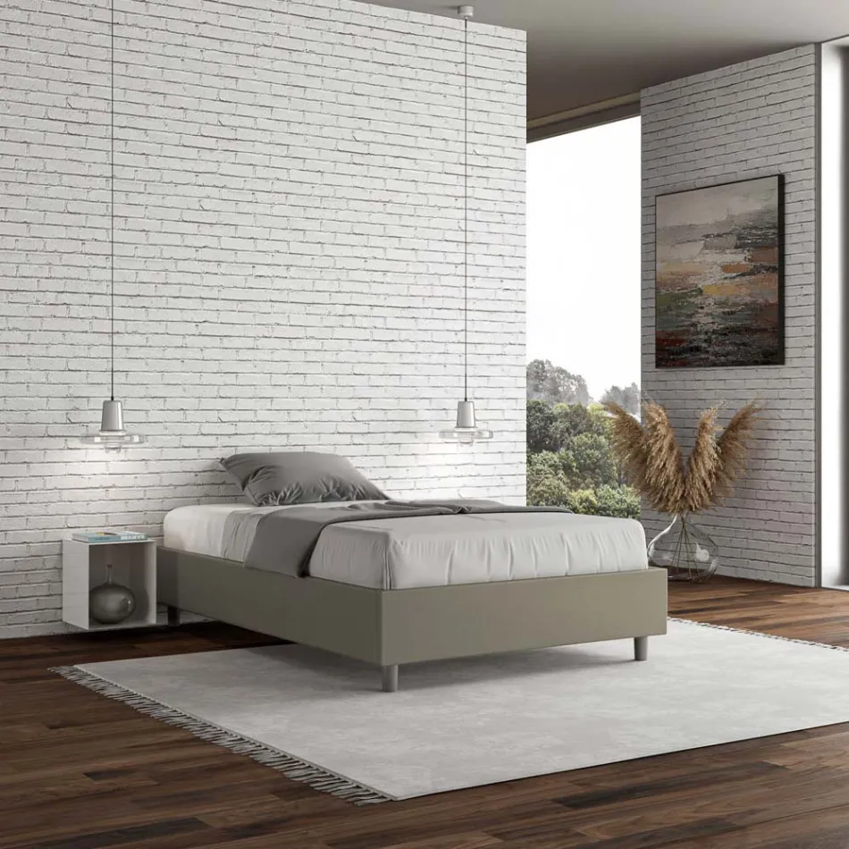 Letto Una Piazza e Mezzo 140x200 cm Rivestito in Similpelle Made in Italy - Atleta Viadurini