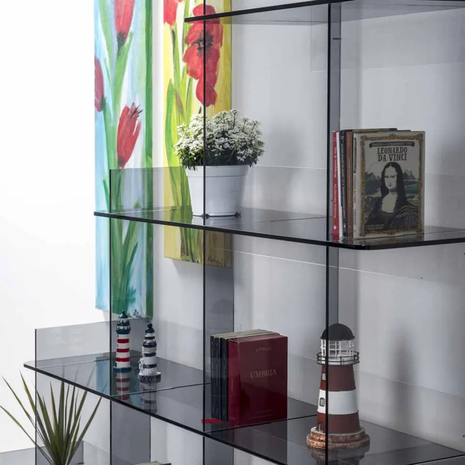 Libreria a muro fumé Sfera3 L180 x H180 x P30 cm, made in Italy Viadurini