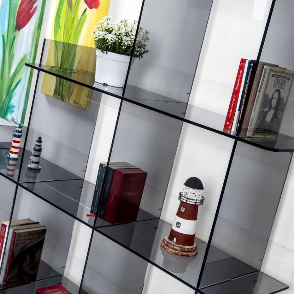 Libreria a muro fumé Sfera3 L180 x H180 x P30 cm, made in Italy Viadurini