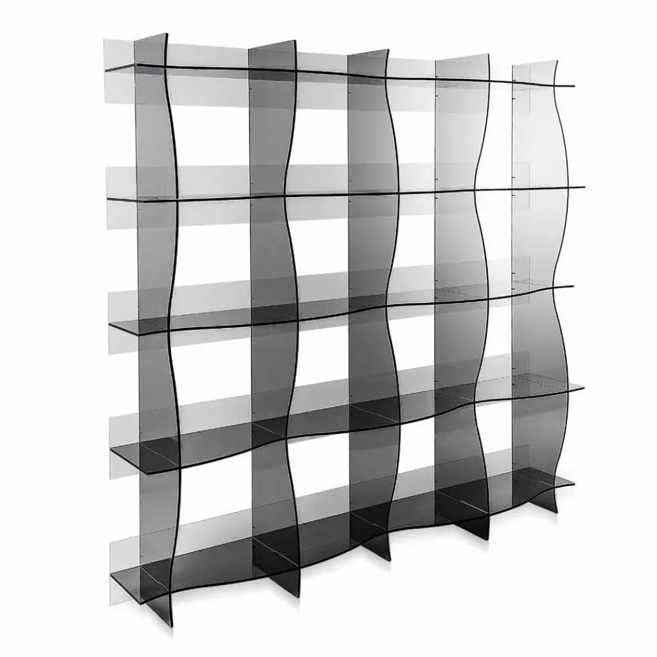 Libreria autoportante/a muro design moderno Pam fumé, made in Italy Viadurini