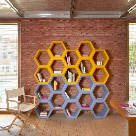Libreria da parete colorata Slide Hexa a celle prodotta in Italia Viadurini