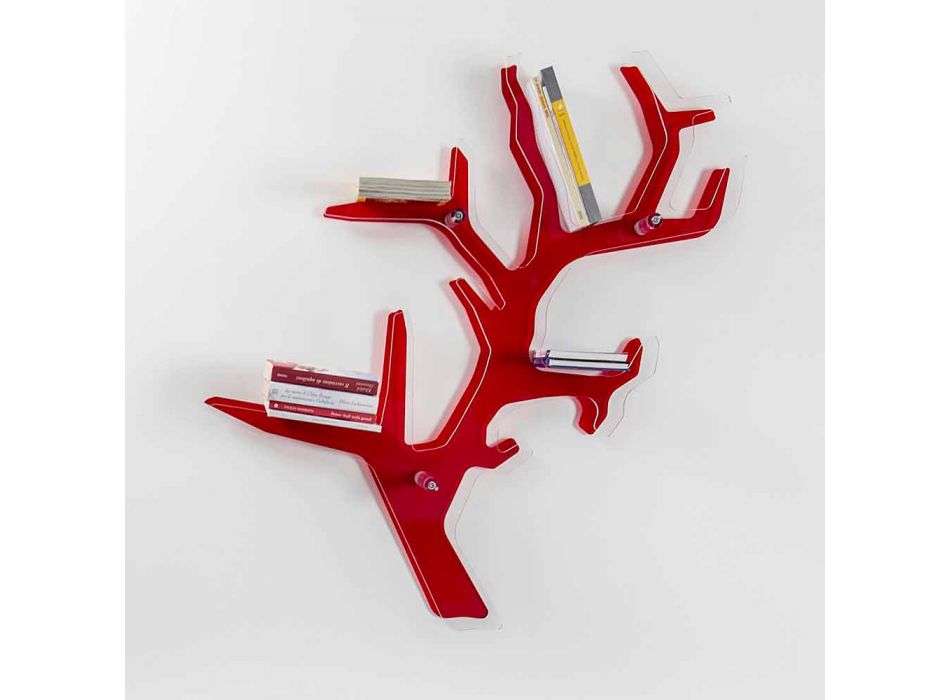 Libreria da parete rossa design moderno Carol, made in Italy Viadurini