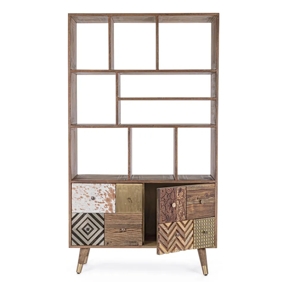 Libreria da Salotto in Legno di Mango e Ante Riciclate Homemotion - Auriel Viadurini