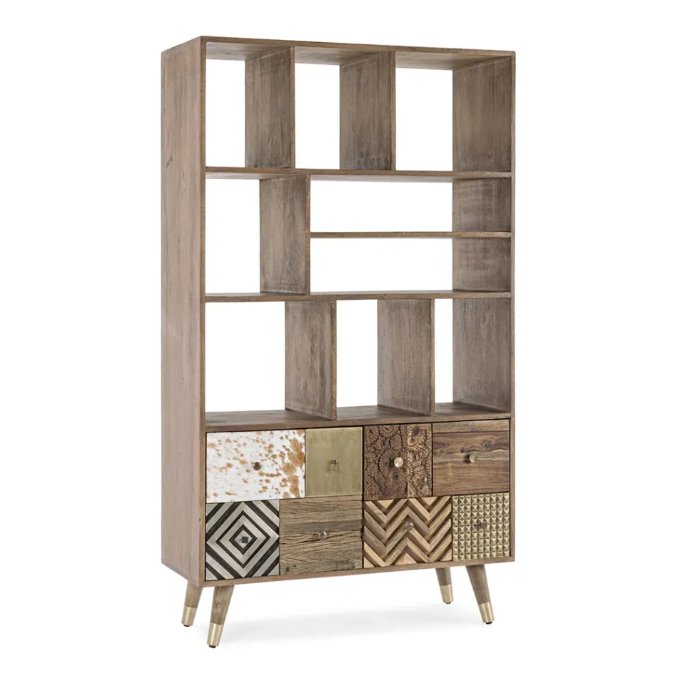 Libreria da Salotto in Legno di Mango e Ante Riciclate Homemotion - Auriel Viadurini