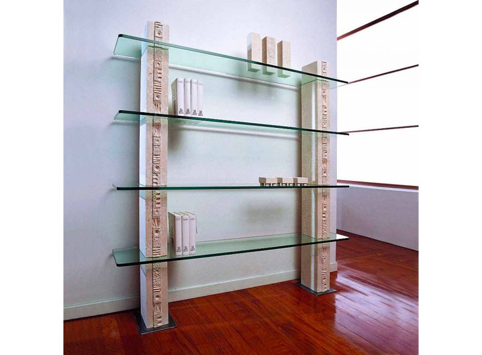 Libreria modulare in pietra e cristallo dal design moderno Galene Viadurini