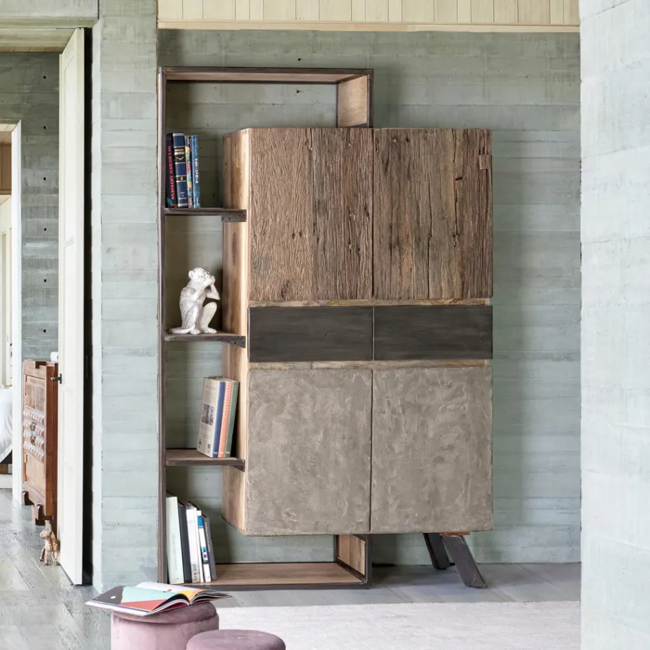 Madia 2 Ante 2 Cassetti in Legno di Mango e Acciaio Homemotion - Signorino Viadurini