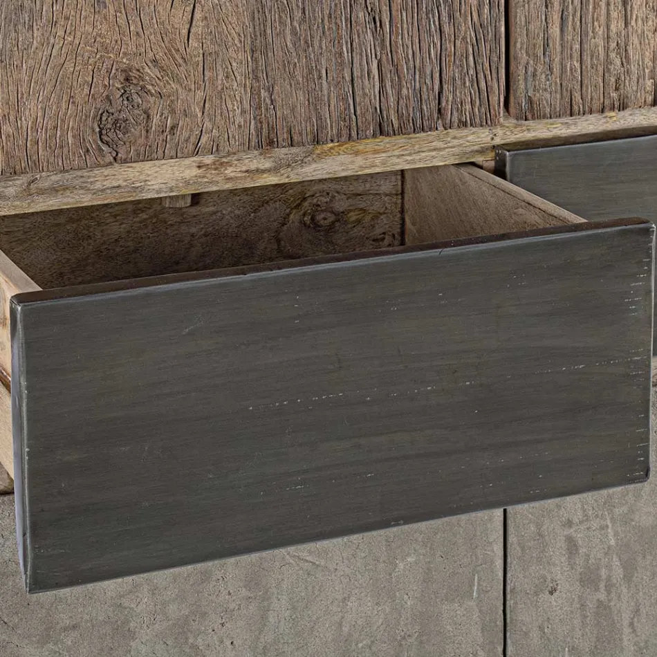 Madia 2 Ante 2 Cassetti in Legno di Mango e Acciaio Homemotion - Signorino Viadurini