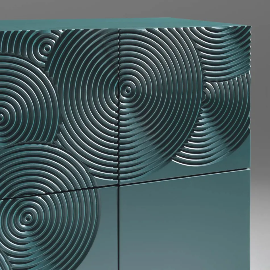 Madia a 5 Ante in MDF Laccato con Decoro Inciso e Rifinito a Mano - Granchio Viadurini