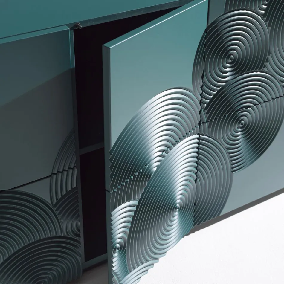 Madia a 5 Ante in MDF Laccato con Decoro Inciso e Rifinito a Mano - Granchio Viadurini