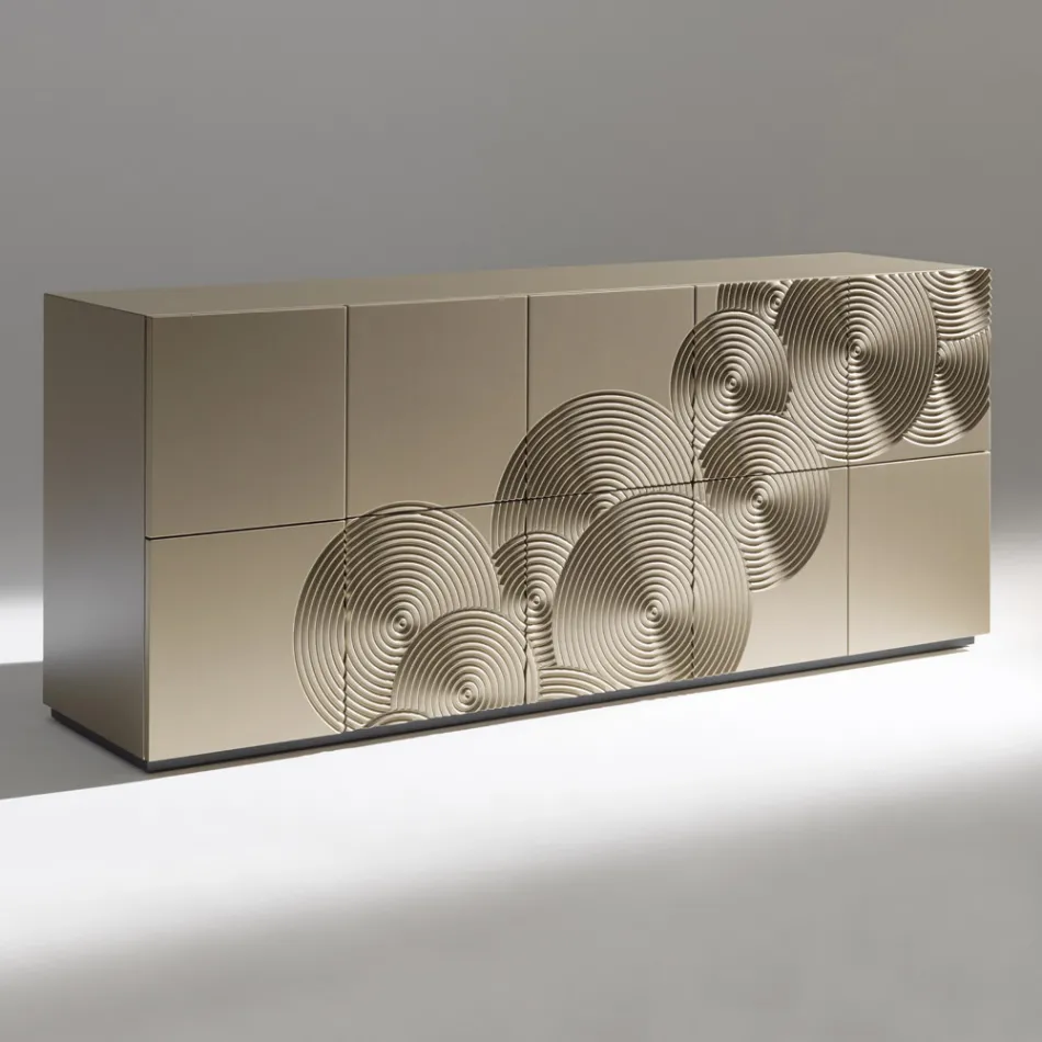 Madia a 5 Ante in MDF Laccato con Decoro Inciso e Rifinito a Mano - Granchio Viadurini