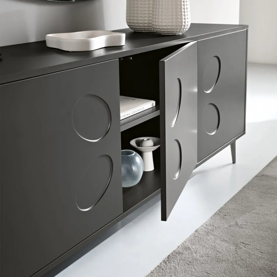 Madia a Tre Ante in Nobilitato e Mdf con Base in Metallo Made in Italy - Rialto Viadurini