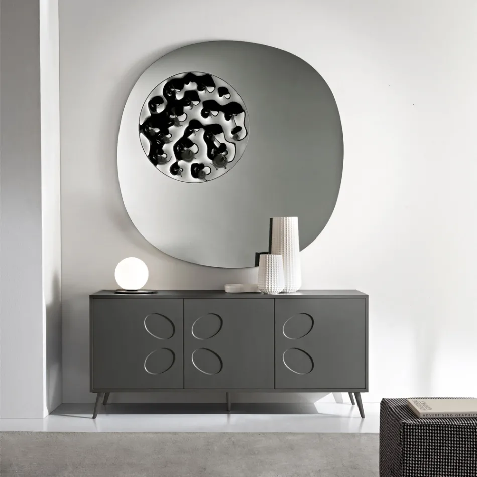 Madia a Tre Ante in Nobilitato e Mdf con Base in Metallo Made in Italy - Rialto Viadurini