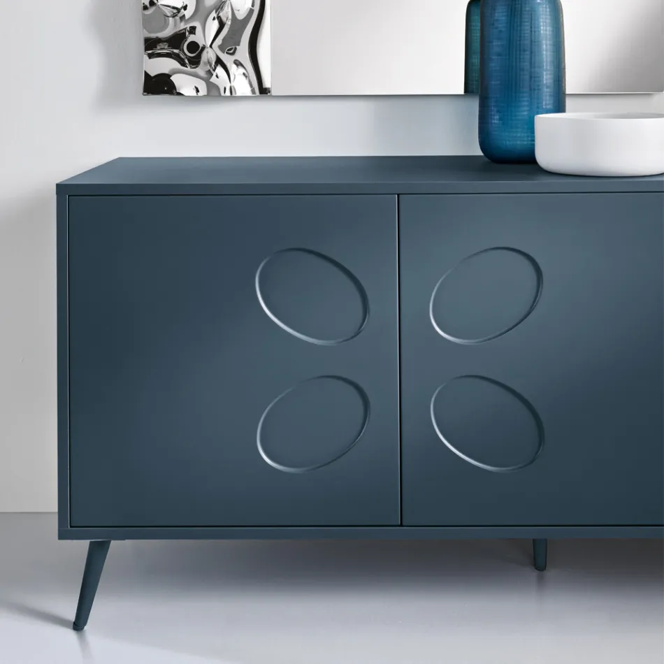 Madia a Tre Ante in Nobilitato e Mdf con Base in Metallo Made in Italy - Rialto Viadurini