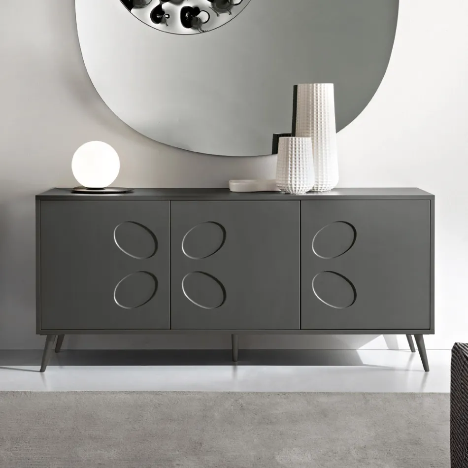 Madia a Tre Ante in Nobilitato e Mdf con Base in Metallo Made in Italy - Rialto Viadurini