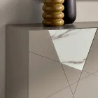 Madia con 2 Ante in MDF Laccato Pantografate e Inseri in Vetro Effetto Marmo - Danila Viadurini