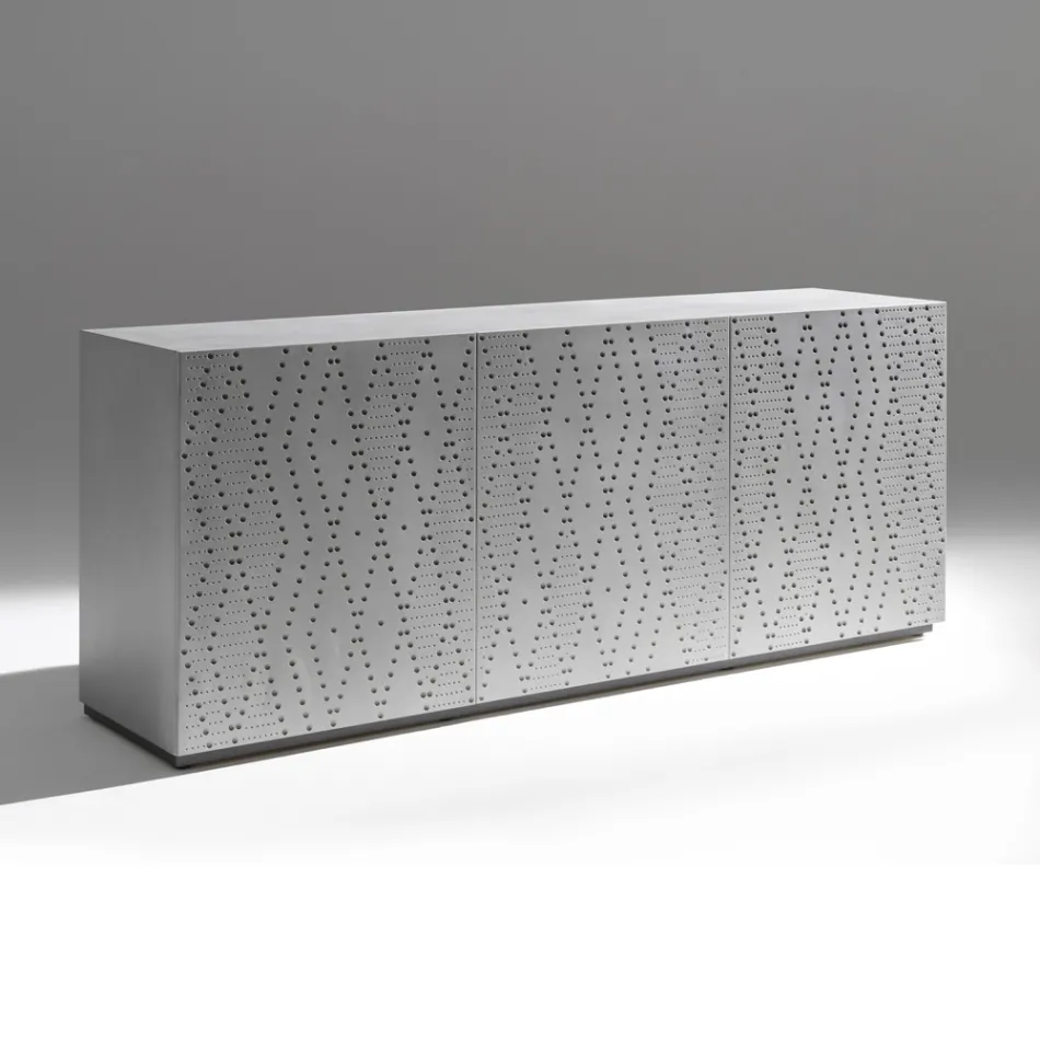 Madia con 3 Ante e 3 Ripiani interni Decoro Alluminio Fonderia - Scorpione Viadurini