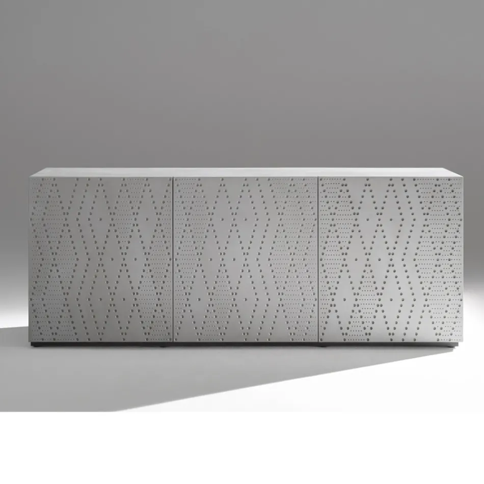 Madia con 3 Ante e 3 Ripiani interni Decoro Alluminio Fonderia - Scorpione Viadurini