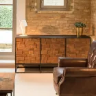 Madia con 3 Ante in Legno Riciclato Patchwork e Struttura in Metallo - Slide Viadurini