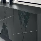 Madia con 3 Ante in MDF Laccato Pantografate e Inseri in Vetro Effetto Marmo - Danila Viadurini