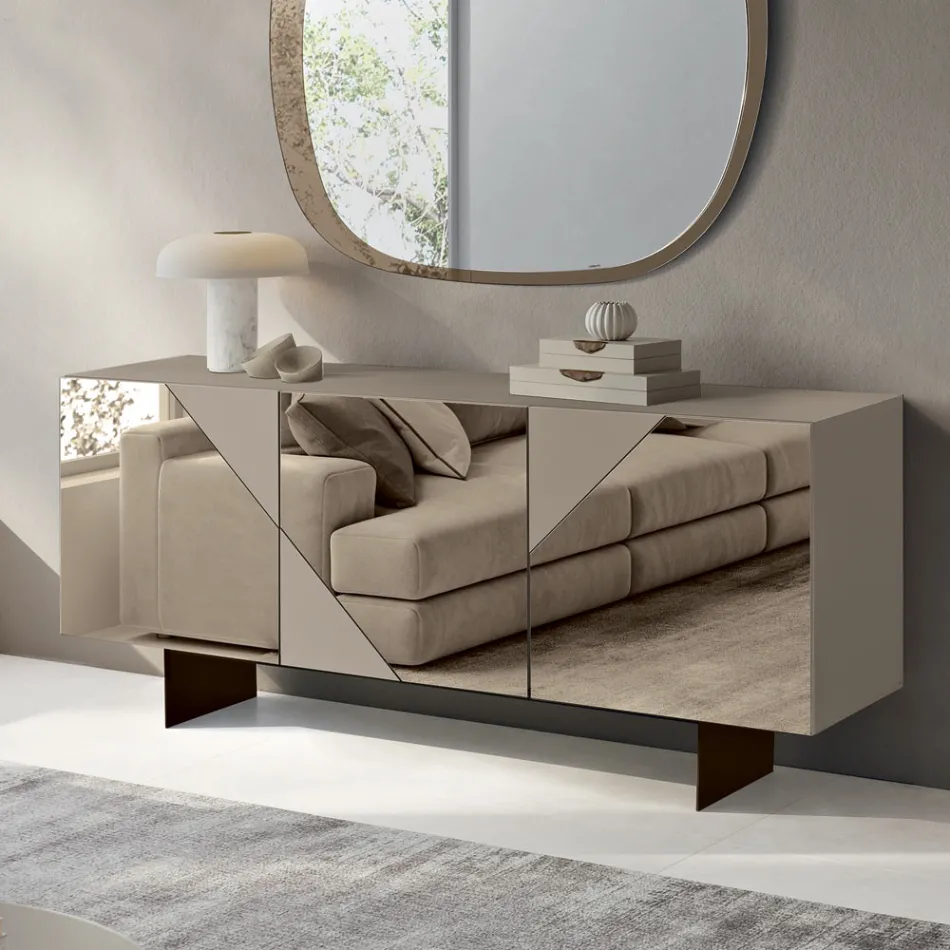 Madia con 3 Ante in MDF Laccato Rivestite in Vetro Specchio - Diletta Viadurini