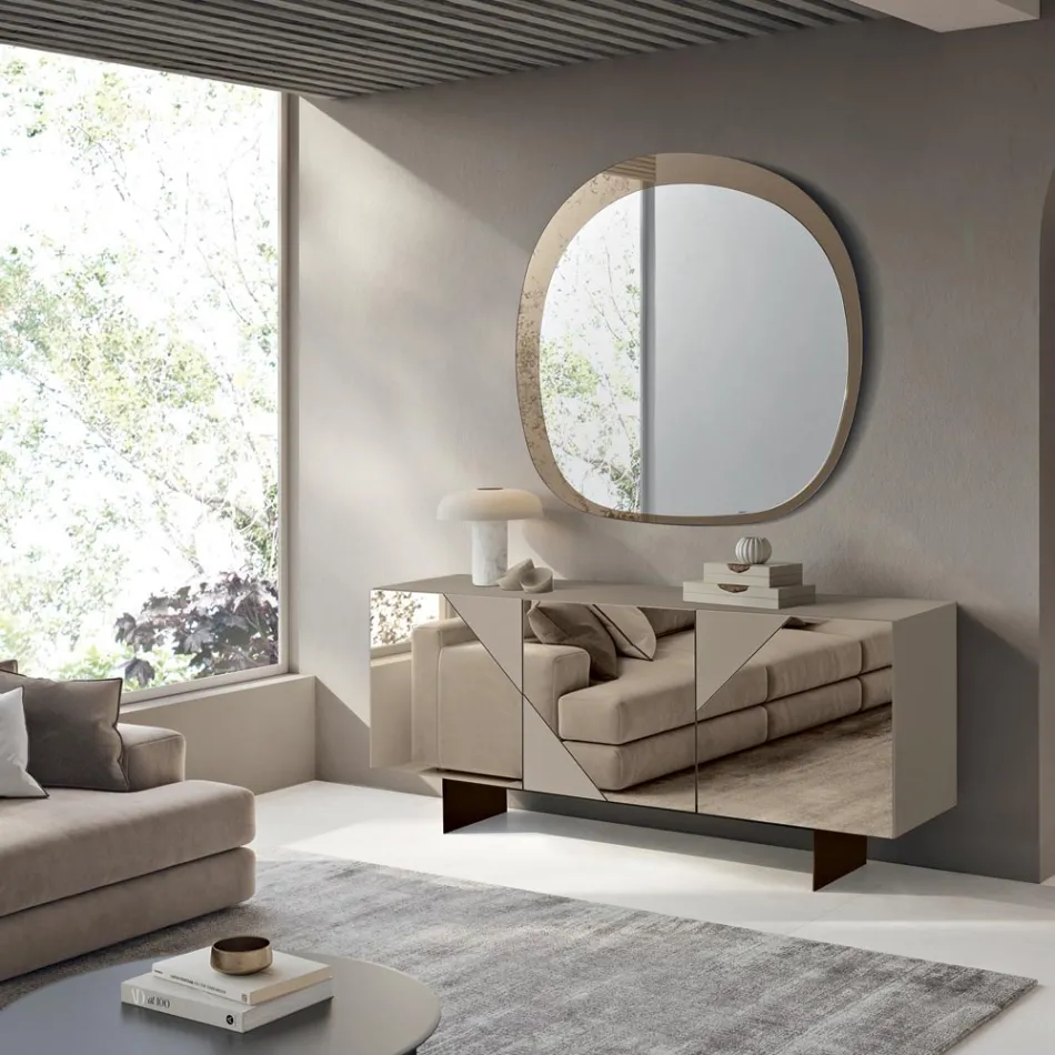 Madia con 3 Ante in MDF Laccato Rivestite in Vetro Specchio - Diletta Viadurini
