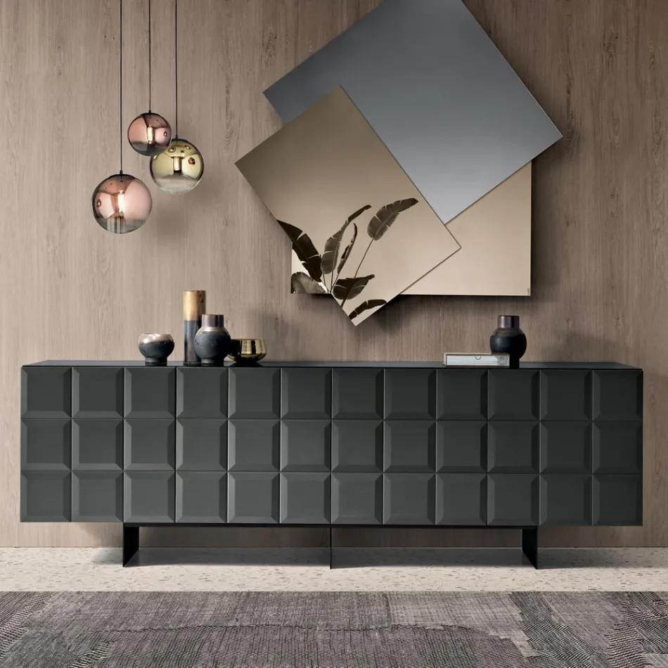 Madia da Interno con 4 Ante Quadrettate Realizzata in Italia - Elisabetta Viadurini