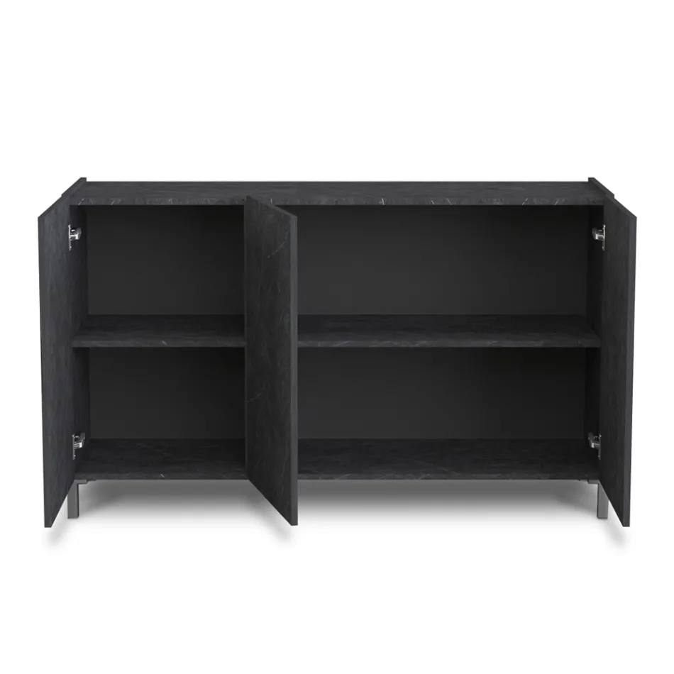 Madia da Salotto Rivestita in Melaminico Finitura Marmo Made in Italy - Zinco Viadurini