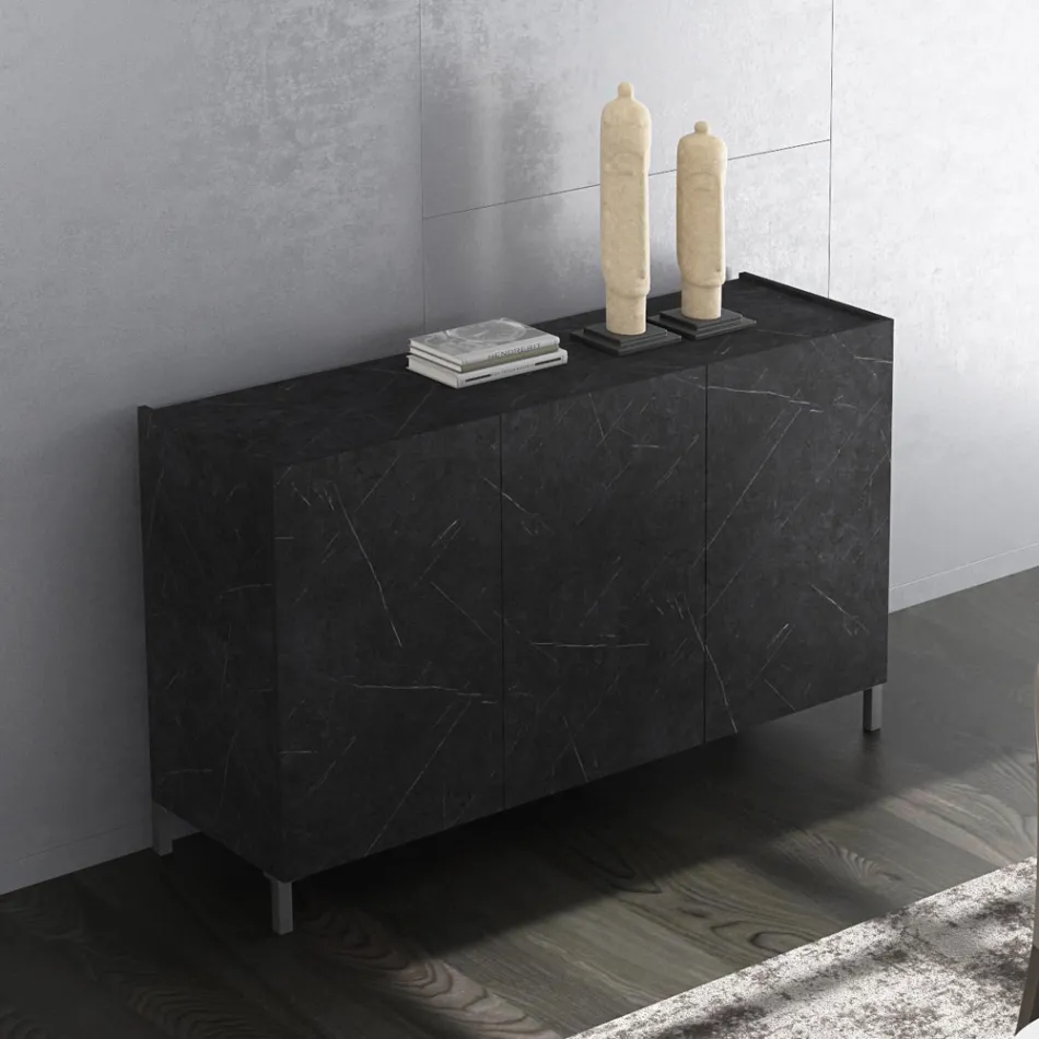 Madia da Salotto Rivestita in Melaminico Finitura Marmo Made in Italy - Zinco Viadurini