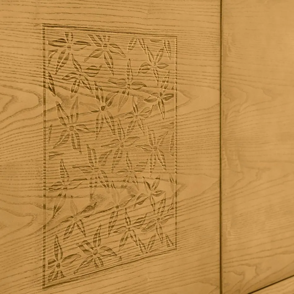 Madia da Soggiorno con 3 Ante e Incisione Centrale Made in Italy - Serenia Viadurini