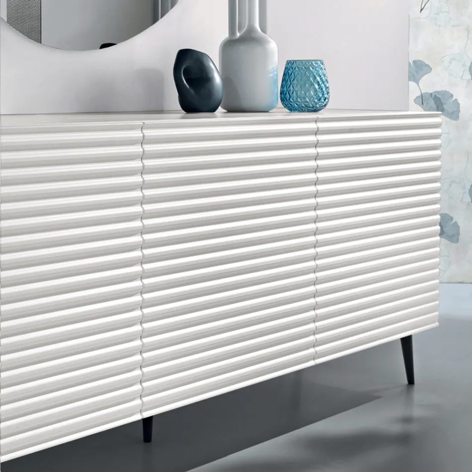 Madia da Soggiorno con 3 Ante in MDF Rivestito in PVC Laccato Made in Italy - Desideria Viadurini